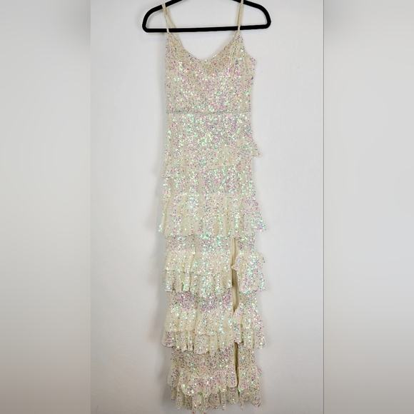 NWT TLC Say Yes Juniors All Over Sequin Tiered White Iridescent Dress - Picture 2 of 12
